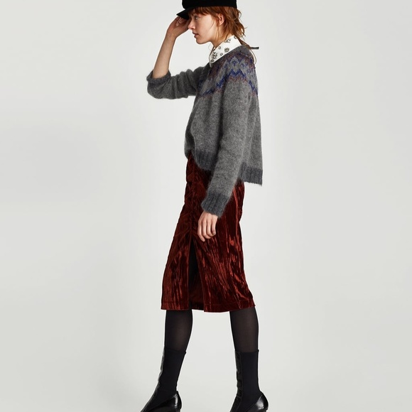 Zara Velvet Skirt in maroon wine - Picture 3 of 7